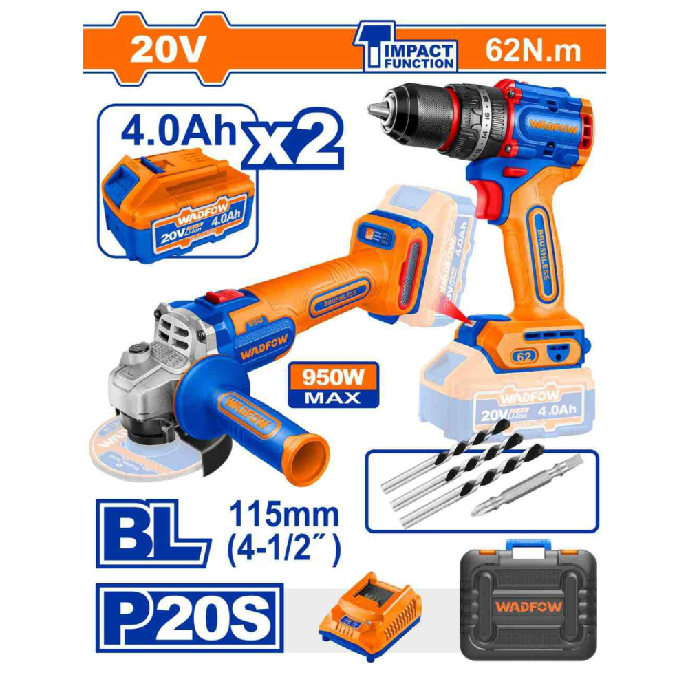 Wadfow 2 Pieces Cordless Combo Kit - WCK20273