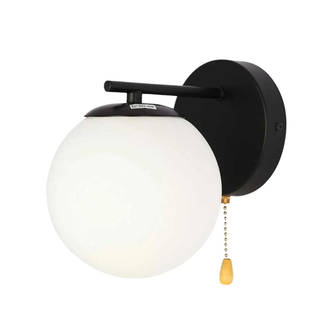 Globe 1xE27 Rod OPAL+ Black Wall Light - 52030