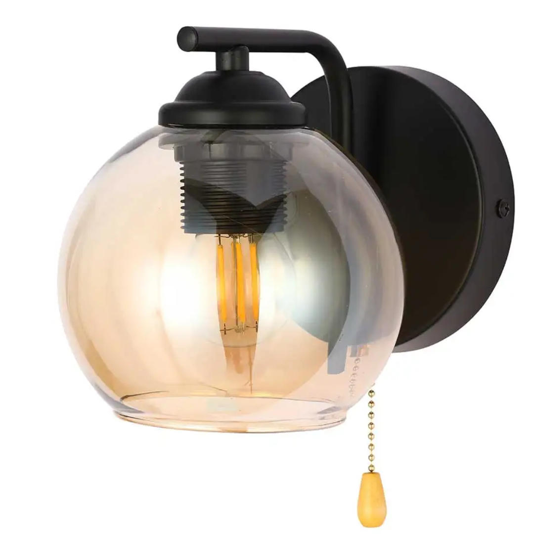 L-Shape Black 1xE27 Dome Glass Wall Light - 52016