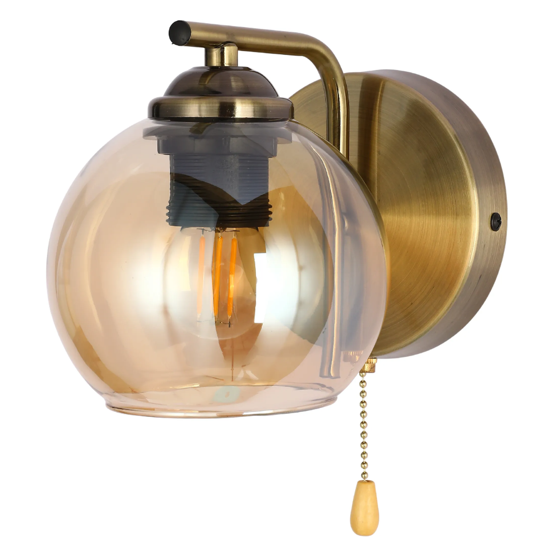 L-Shape Amber+ Antique 1xE27 Dome Glass Wall Light - 52016