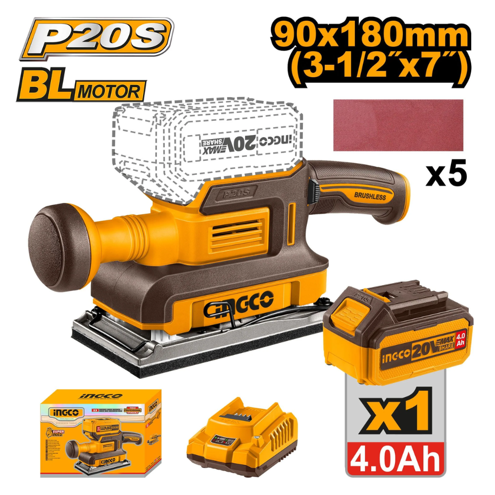 Ingco 20V Cordless Finishing Sander With Battery And Charger - CFSLI20311