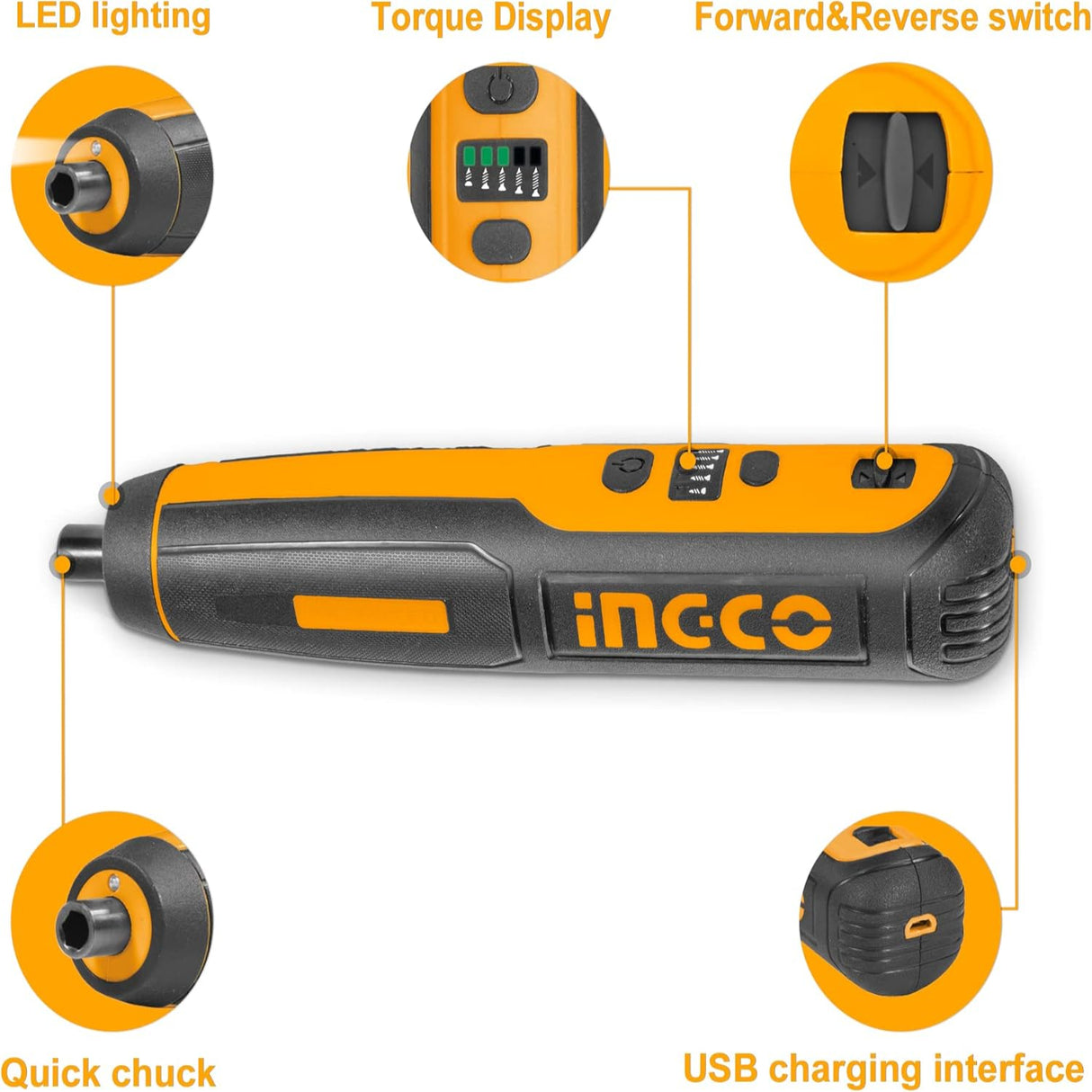 Ingco Rechargeable Lithium-ion Screwdriver 4V with 42 Pieces Accessories - CSDLI0403
