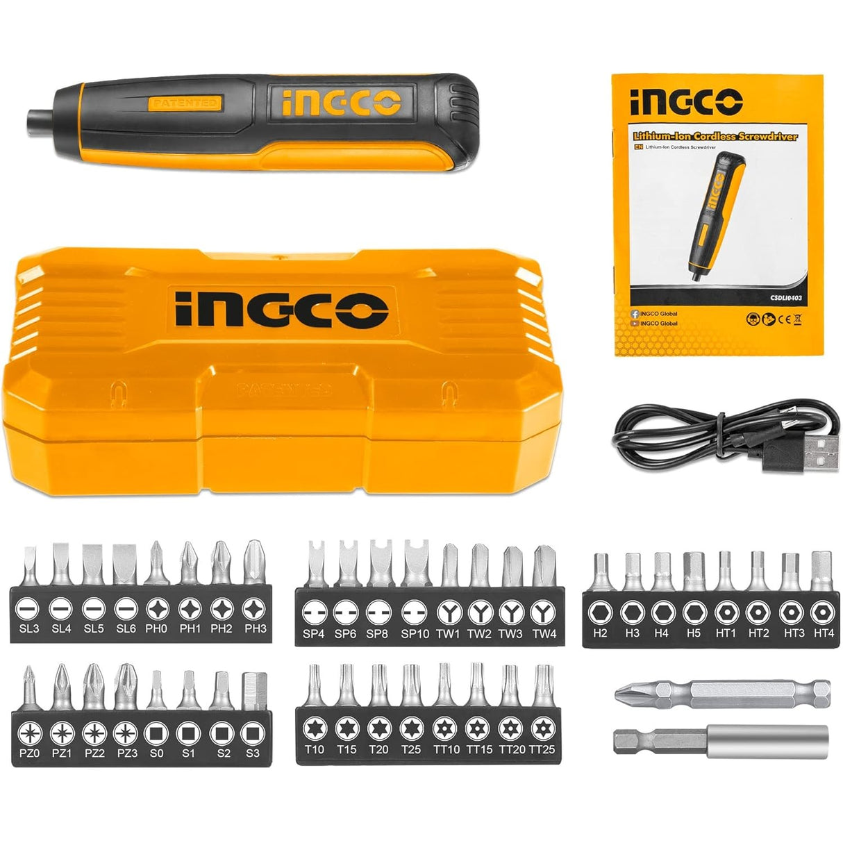 Ingco Rechargeable Lithium-ion Screwdriver 4V with 42 Pieces Accessories - CSDLI0403