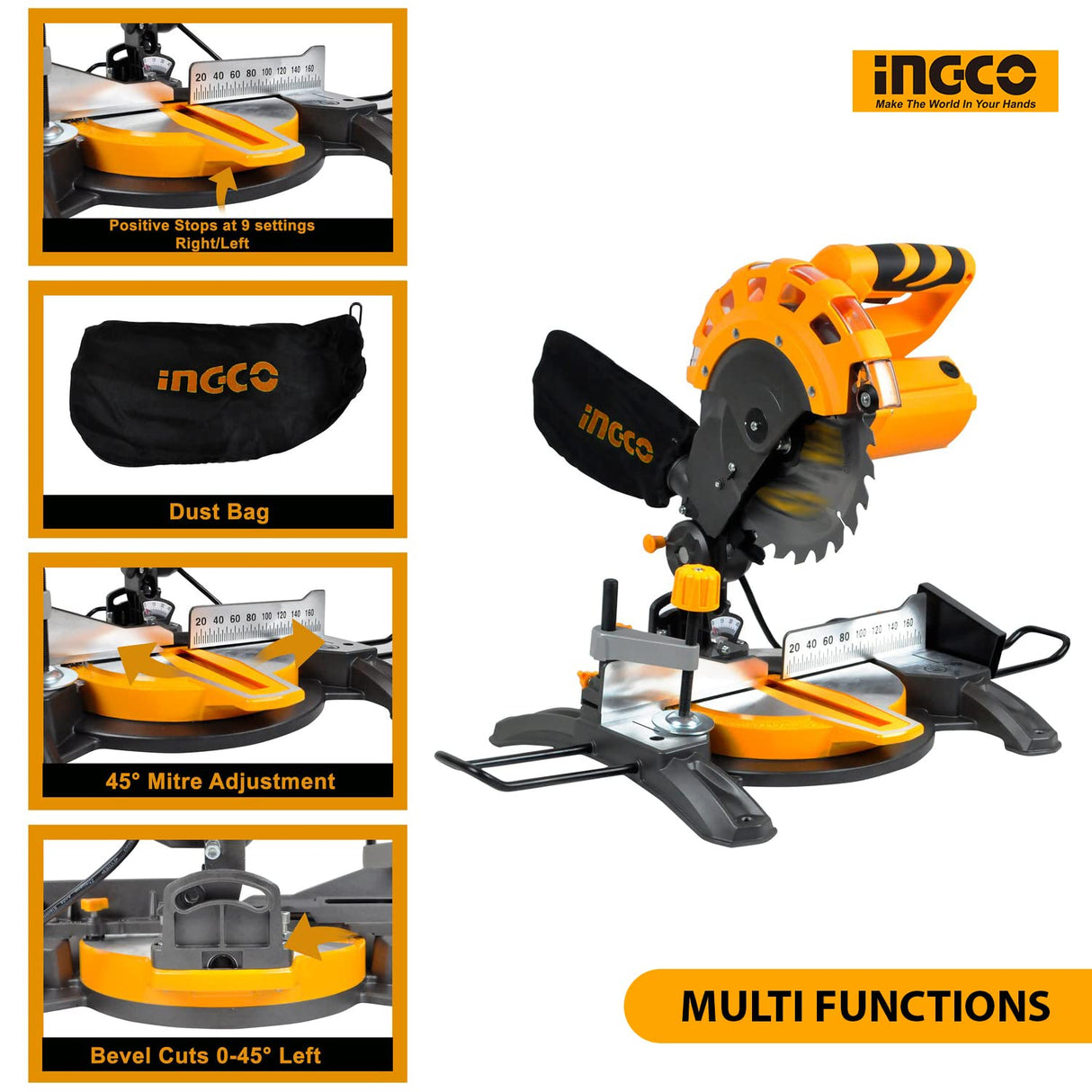 Ingco 1400W Mitre Saw with 210mm Blade – BMS14007