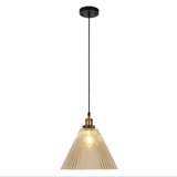 Funnel Reeded Fluted Striped Amber Glass Pendant Ceiling Light - 8618-1AM