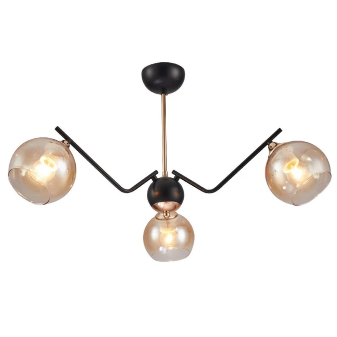 Amber Cone 3 Lamp Glass Spider Semi Flush Ceiling Light - 60W