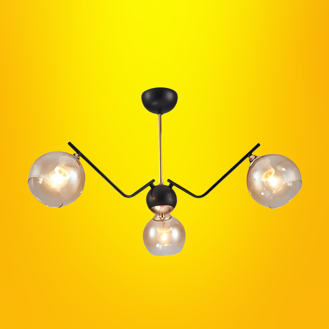 Amber Cone 3 Lamp Glass Spider Semi Flush Ceiling Light - 60W