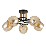 Amber Bell 5 Lamp Glass Black Gold Metal Semi Flush Ceiling Light - 60W