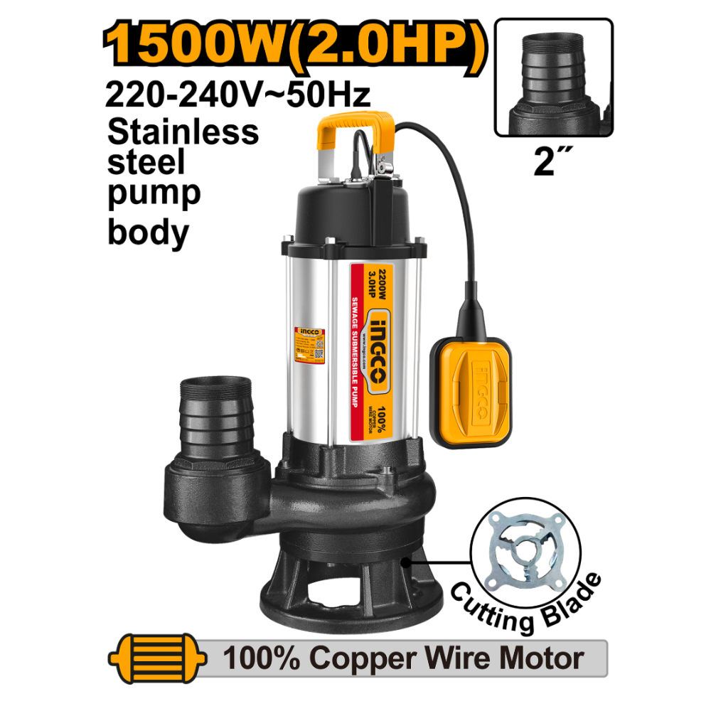 Ingco 1500W Sewage Submersible Pump 2.0HP - SPDB150068