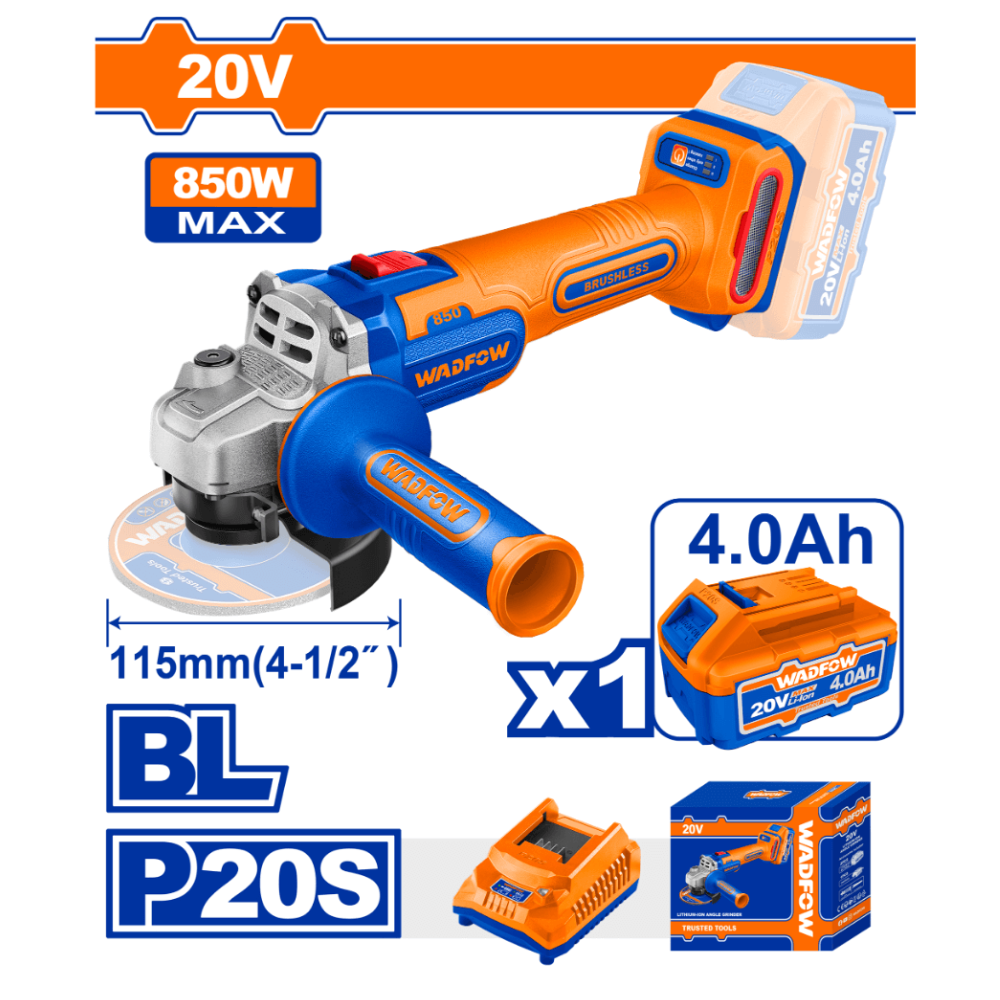 Wadfow 20V Cordless Angle Grinder - WLAP5421