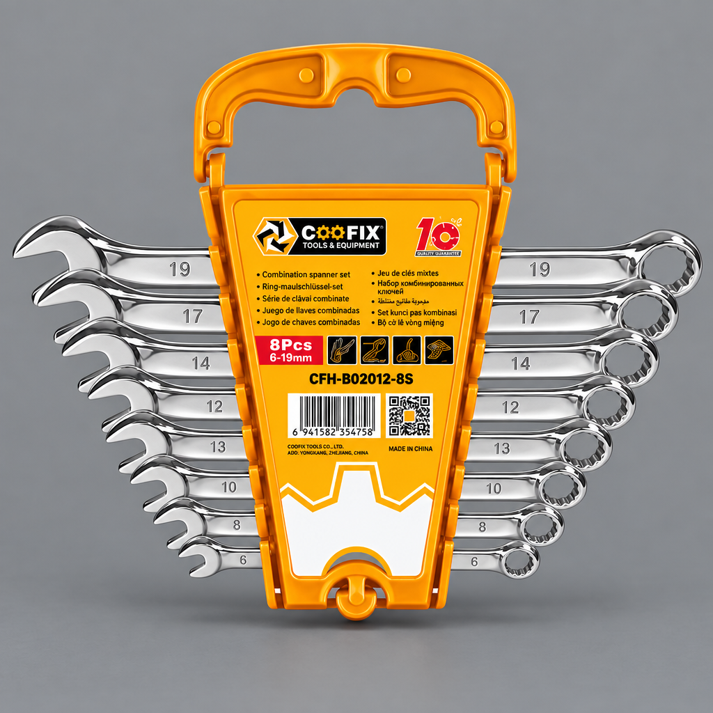 8-piece Coofix spanner set on grey
