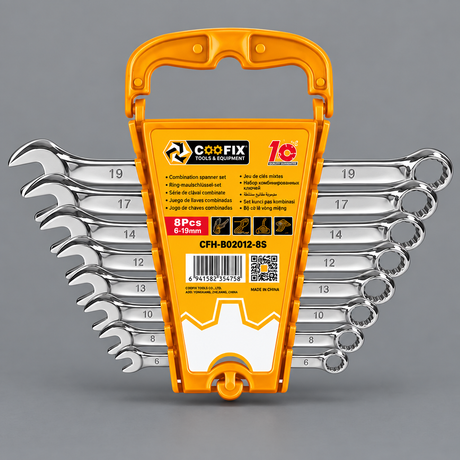 8-piece Coofix spanner set on grey