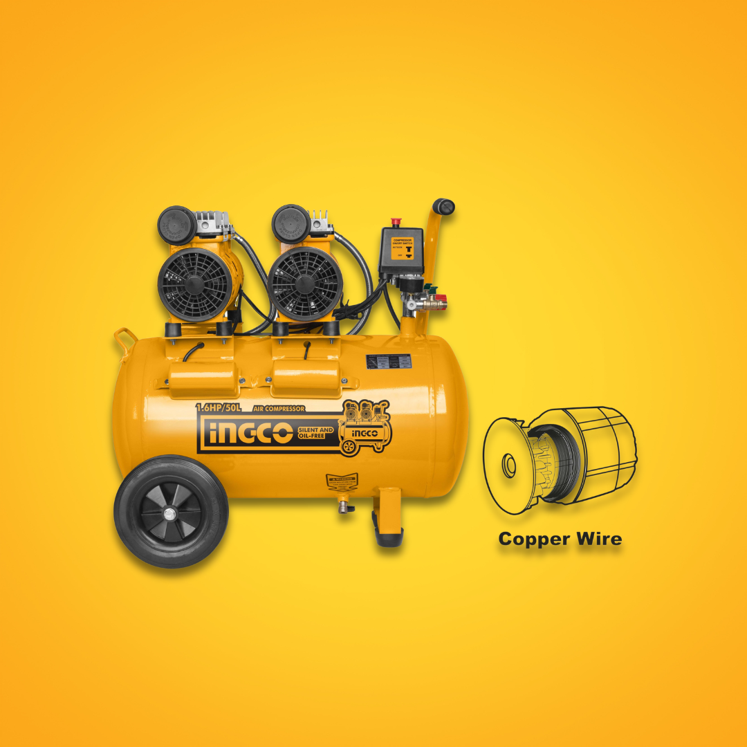 Ingco Silent And Oil Free Air Compressor 1.6HP 50L - ACS215506