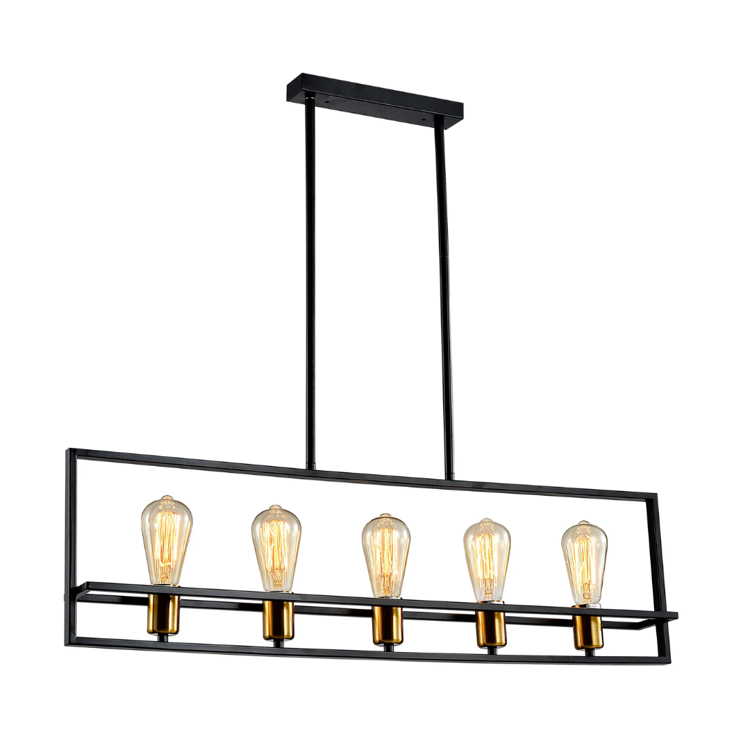 Black Metal Cuboid Kitchen Island Chandelier Ceiling Light - 8655-5