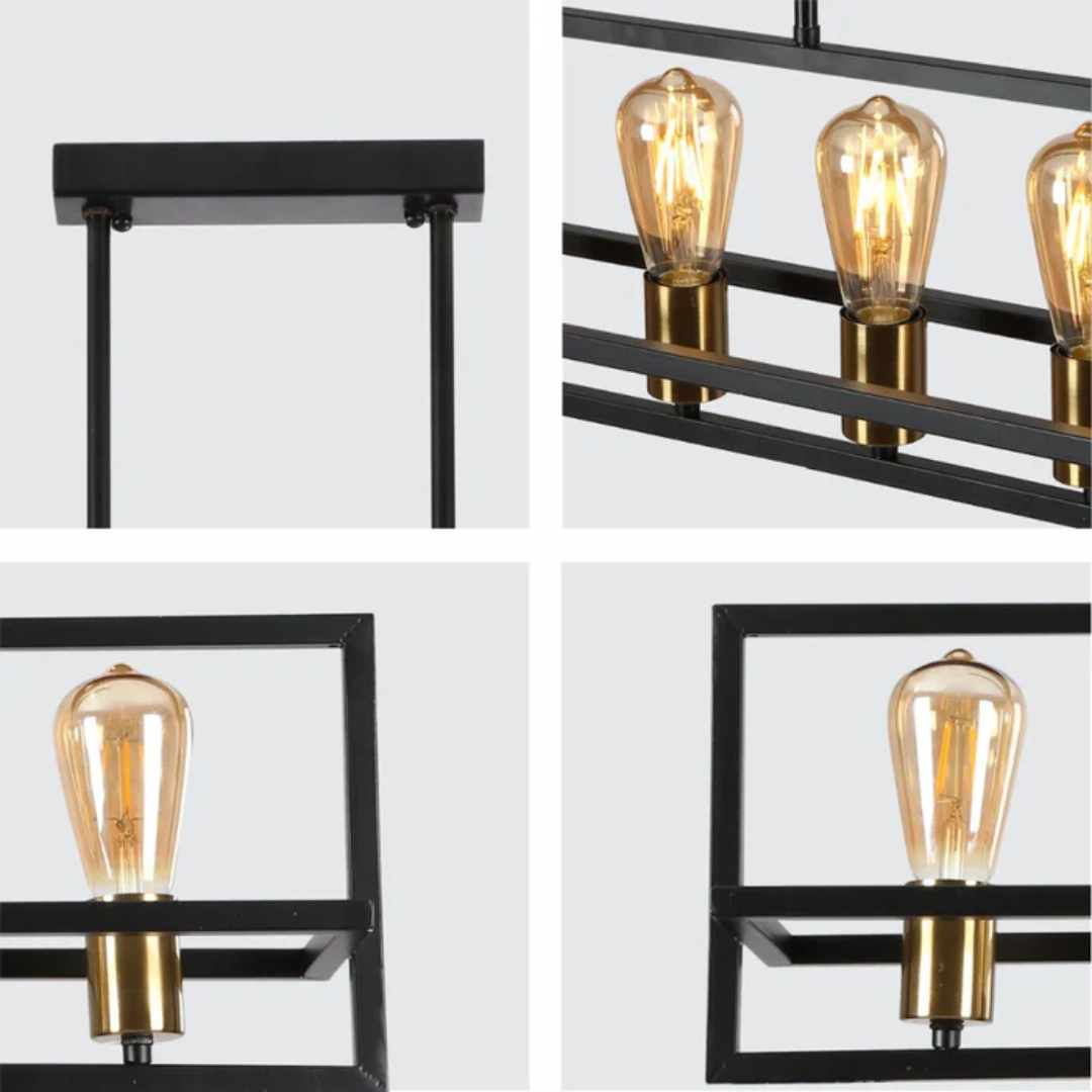 Black Metal Cuboid Kitchen Island Chandelier Ceiling Light - 8655-5