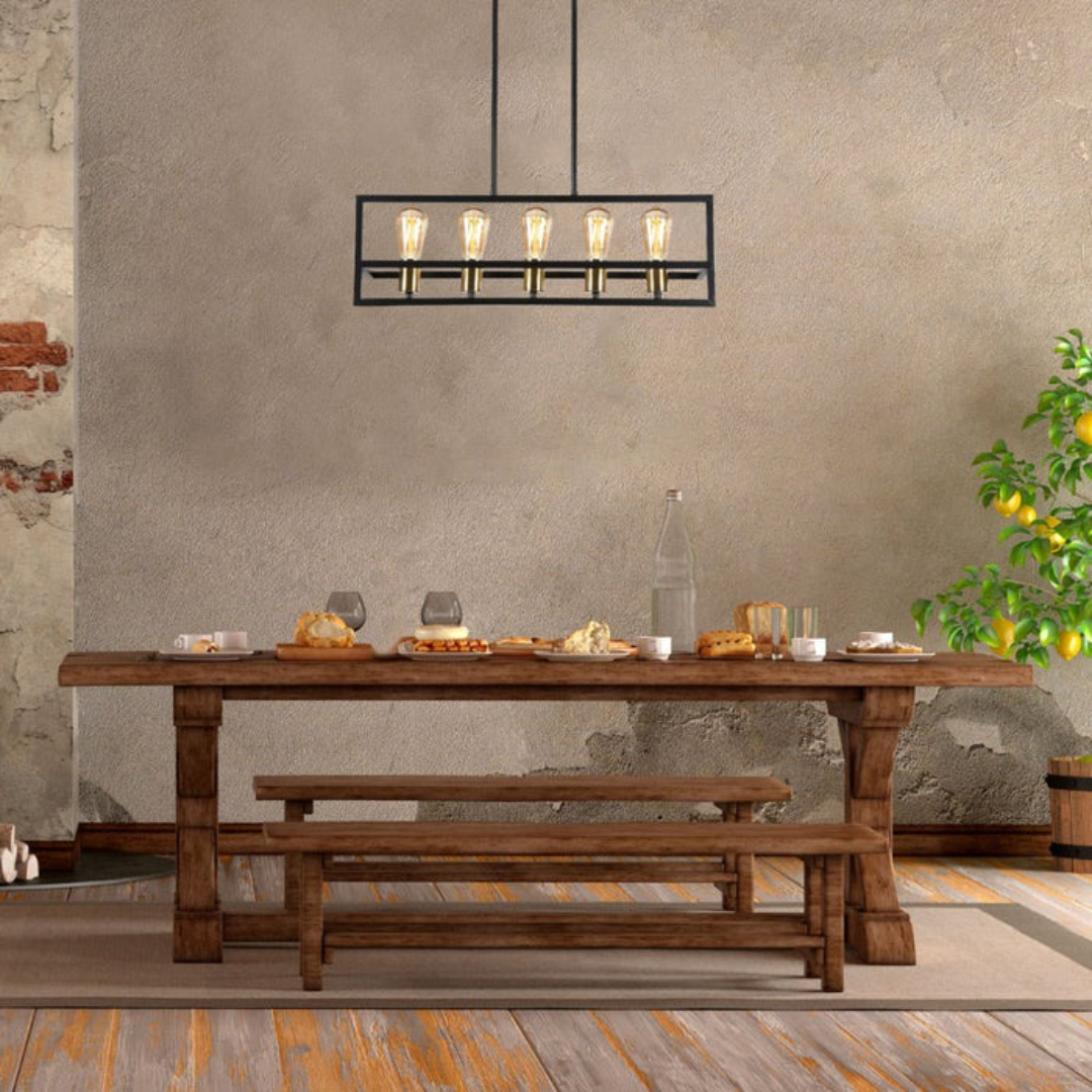 Black Metal Cuboid Kitchen Island Chandelier Ceiling Light - 8655-5