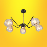 Amber Cone 5 Lamp Glass Spider Semi Flush Ceiling Light - 60W