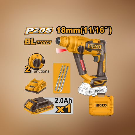 Ingco 20V Cordless Rotary Hammer Drill With Battery And Charger - CRHLI201881