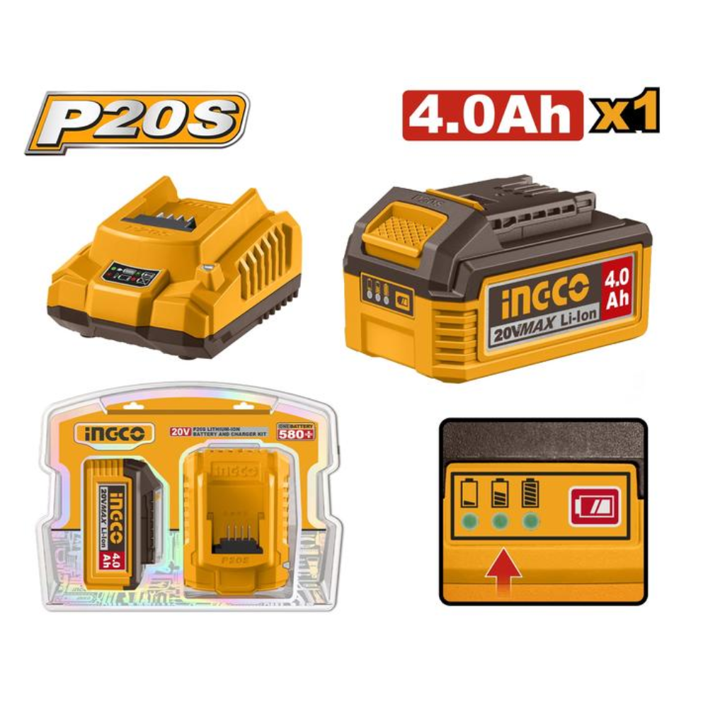Ingco 4.0Ah Lithium-Ion Battery And Charger Kit - FBCPK1012