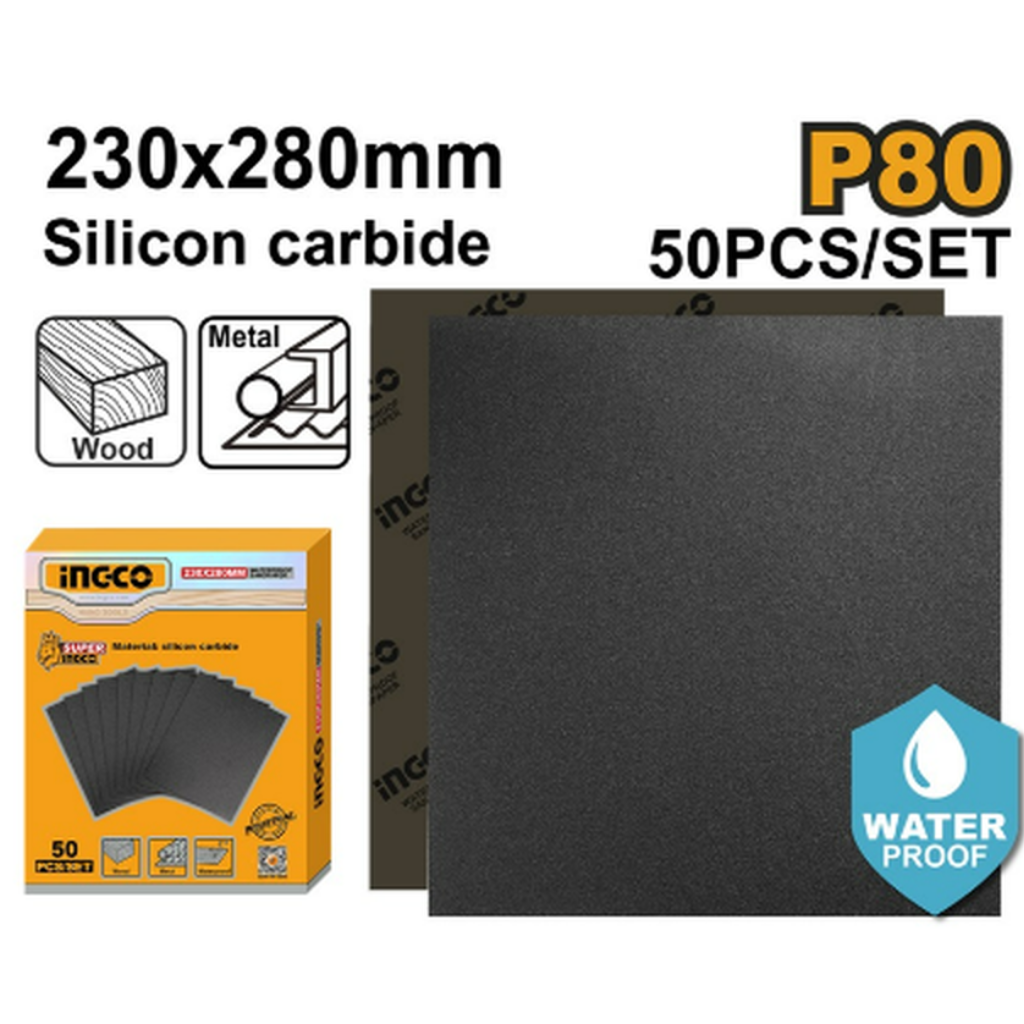 Ingco Sandpaper 50 Pieces Waterproof Set 230x280mm - AKHS008016