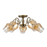 Amber Bell 5 Lamp Glass Antique Brass Metal Semi Flush Ceiling Light - 40W