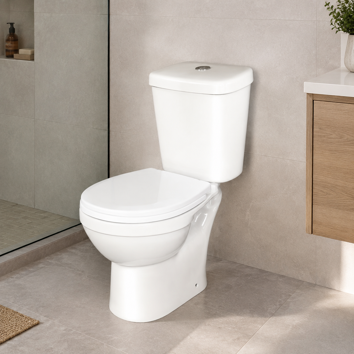 Wahkit Ceramic Standard Two-Piece Water Closet with Round Bowl, Tapered Tank & Floor Outlet 635mm - 2003S