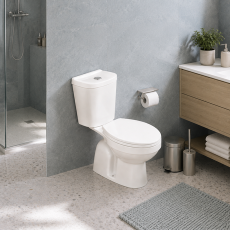 Wahkit Ceramic Standard Two-Piece Water Closet with Round Bowl, Curved-Top Tank & Floor Outlet 635mm - 2004S