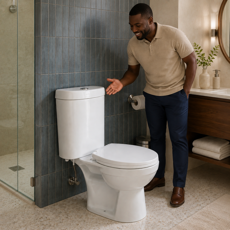 Wahkit Ceramic Standard Two-Piece Water Closet with Round Bowl, Cylindrical Tank & Floor Outlet 642mm - 2005S