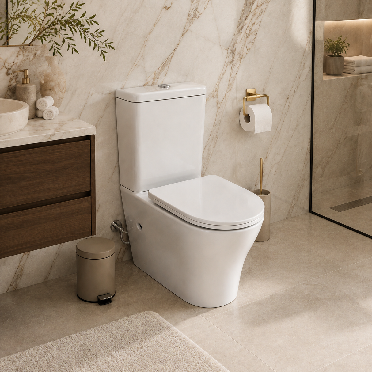 Wahkit Ceramic Skirted Two-Piece Water Closet with Rounded Bowl & Tapered Base 615mm - 2008