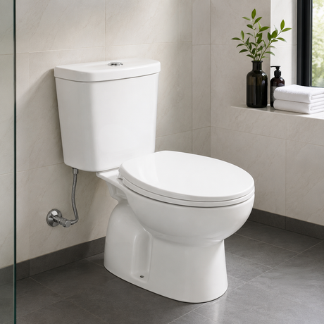Wahkit Ceramic Standard Two-Piece Water Closet with Round Bowl, Curved-Top Tank & Floor Outlet 635mm - 2004S