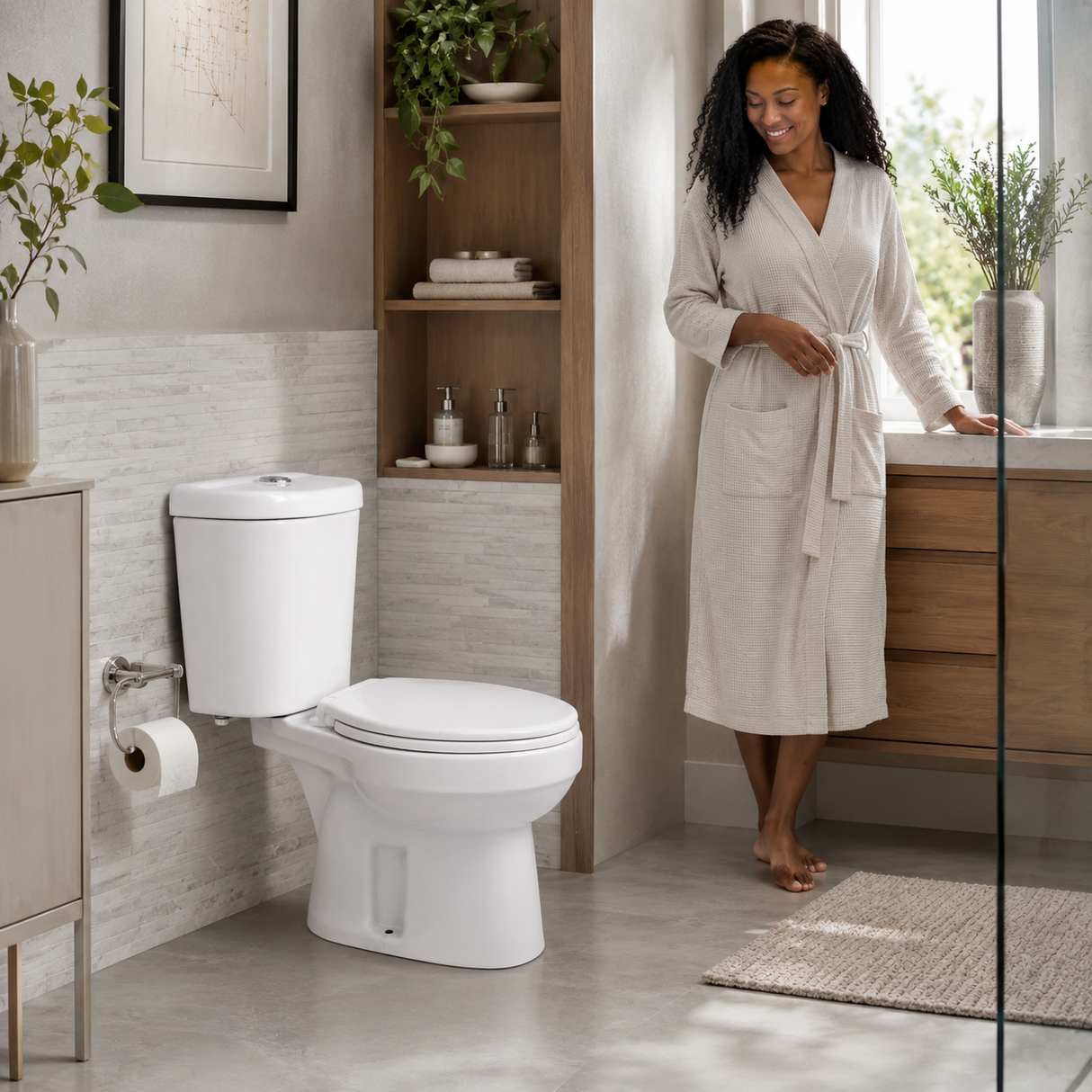 Wahkit Ceramic Standard Two-Piece Water Closet with Round Bowl, Curved-Top Tank & Floor Outlet 635mm - 2004S