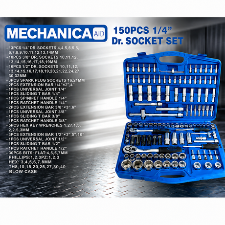 Mechanica 150-Piece 1/4", 3/8" & 1/2" Drive Socket Set - ME150
