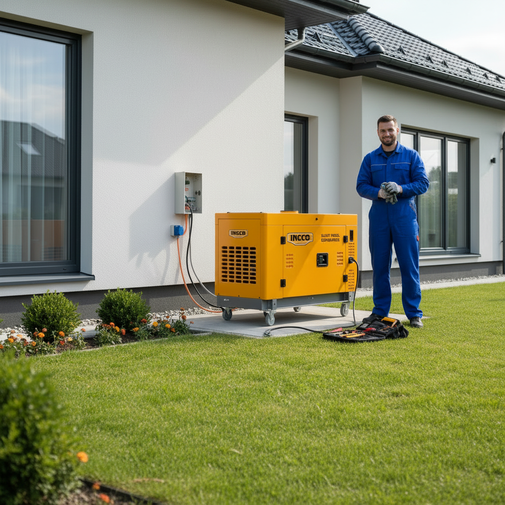 Ingco 10kW Silent Diesel Generator with 794cc V-Twin Water-Cooled Engine, Electric Start & 26L Fuel Tank