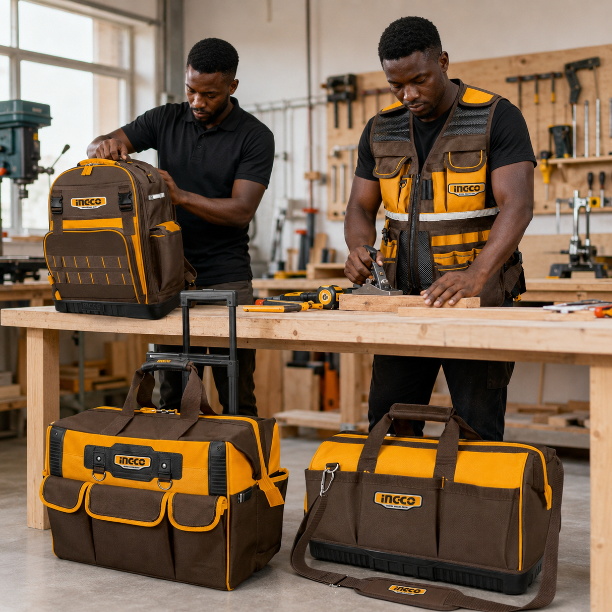Ingco 4-Piece Professional Tool Bag Set with Tool Vest & Backpack - COS230914