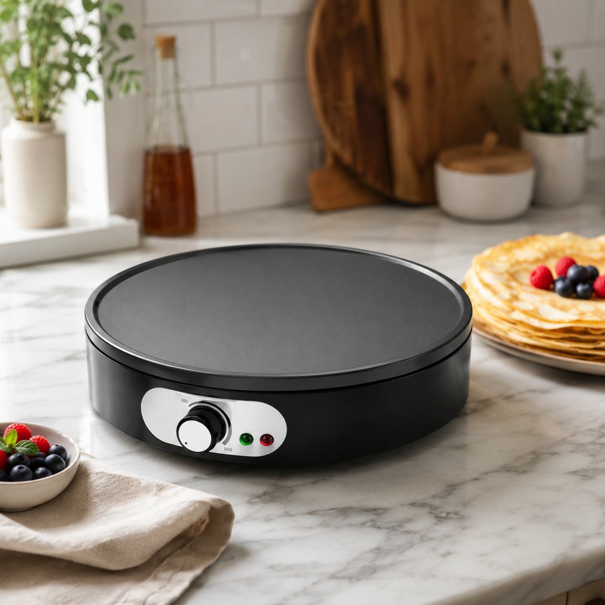 Kumtel 30cm Non-Stick Crepe Pancake Maker with Adjustable Temperature 1000W - HPM-02