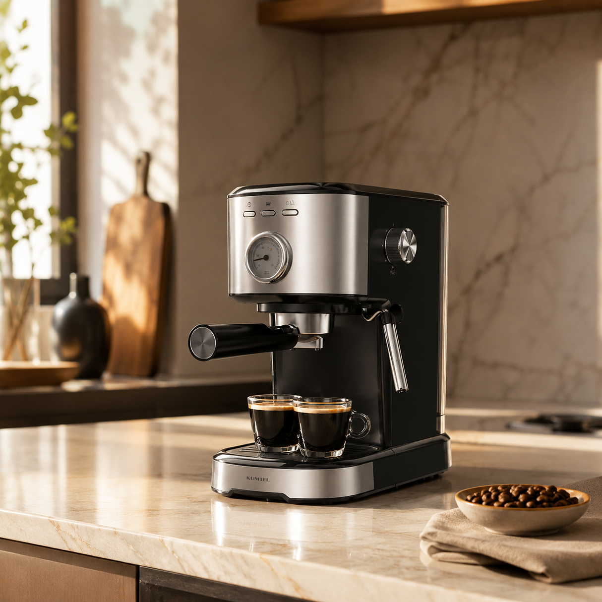 Kumtel 1.2L Espresso Coffee Maker with 15-Bar Pump & Milk Frother 1100W - HCM-04