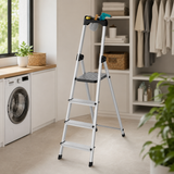 Kumtel 4-Step Foldable Aluminium Ladder with Tool Tray 150kg - KMM-45