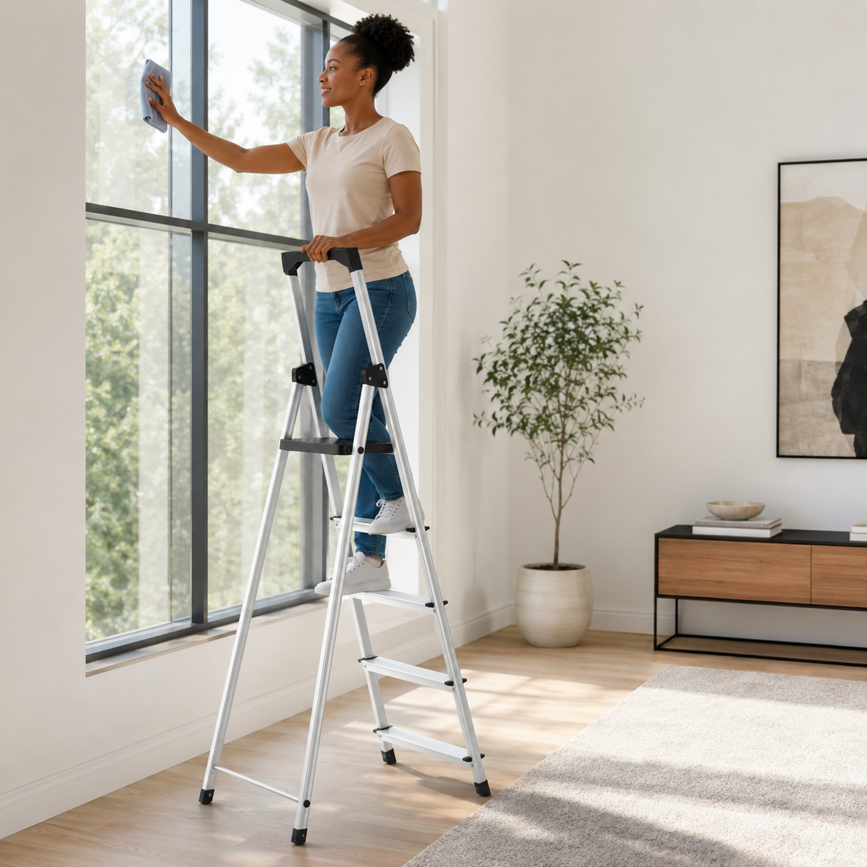Kumtel 5-Step Foldable Aluminium Ladder with Tool Tray 150kg - KMM-55