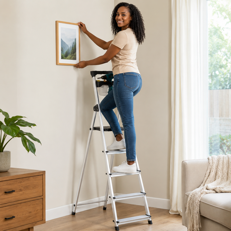 Kumtel 5-Step Foldable Aluminium Ladder with Tool Tray 150kg - KMM-55