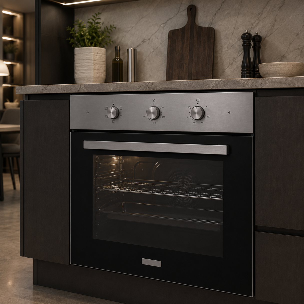 Luxell 60cm 55L Built-In Electric Oven with 9 Programs & Turbo Fan, Stainless Steel - B66-SF3 (MT) INOX