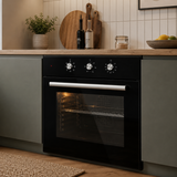 Luxell 60cm 54L Black Glass Built-In Electric Oven with Convection & 8 Cooking Functions - A6-SF3