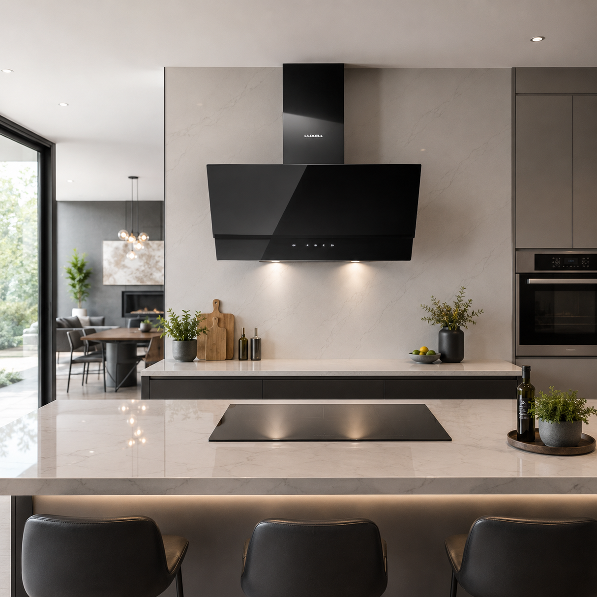 Luxell 60cm Angled Glass Cooker Hood with 650m³/h Extraction & Touch Control - DA6-835