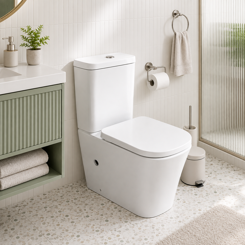 Wahkit Ceramic Modern Skirted Two-Piece Water Closet with D-Shaped Bowl & Slim Tank 615mm - 2002S