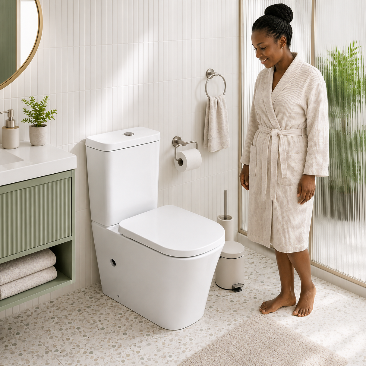 Wahkit Ceramic Modern Skirted Two-Piece Water Closet with D-Shaped Bowl & Slim Tank 615mm - 2002S