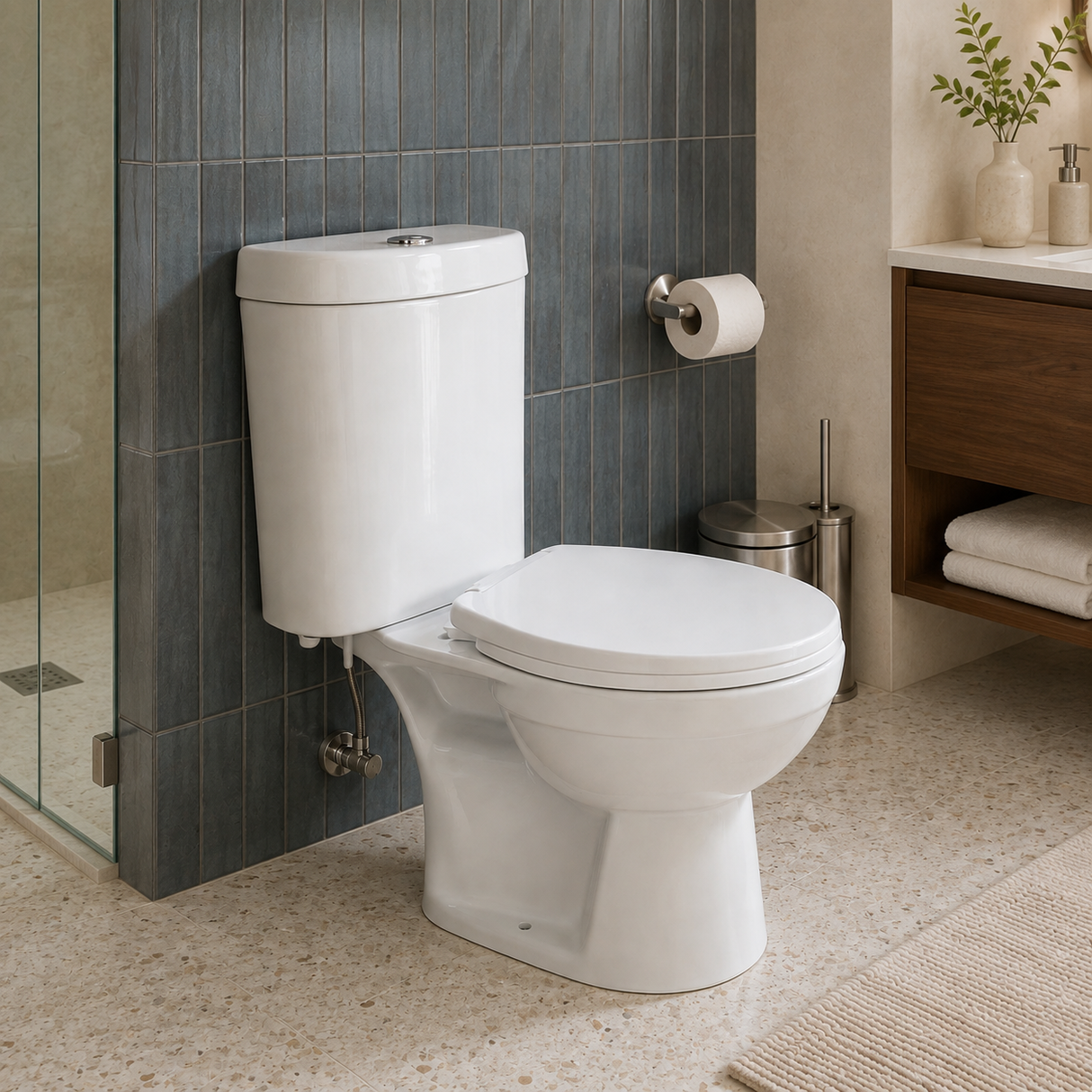 Wahkit Ceramic Standard Two-Piece Water Closet with Round Bowl, Cylindrical Tank & Floor Outlet 642mm - 2005S