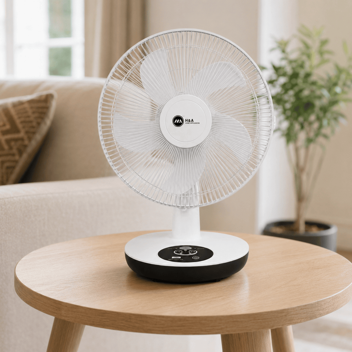 H&A 16" Table Top Rechargeable Fan with 3 Speeds, USB Charging Port & LED Night Light – H&A-215-16