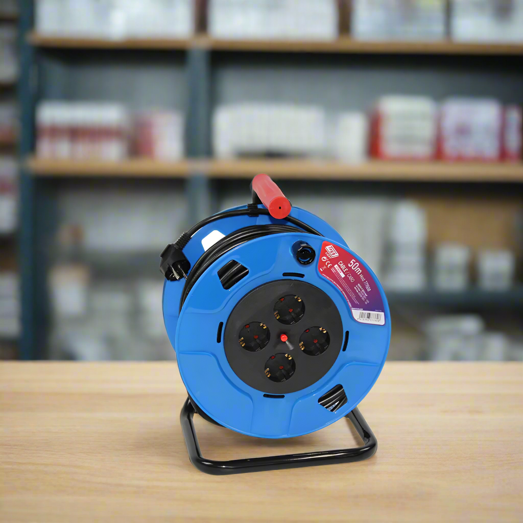 Tayg 50m Blue And Black Extensible Electric Cable Reel - 777608
