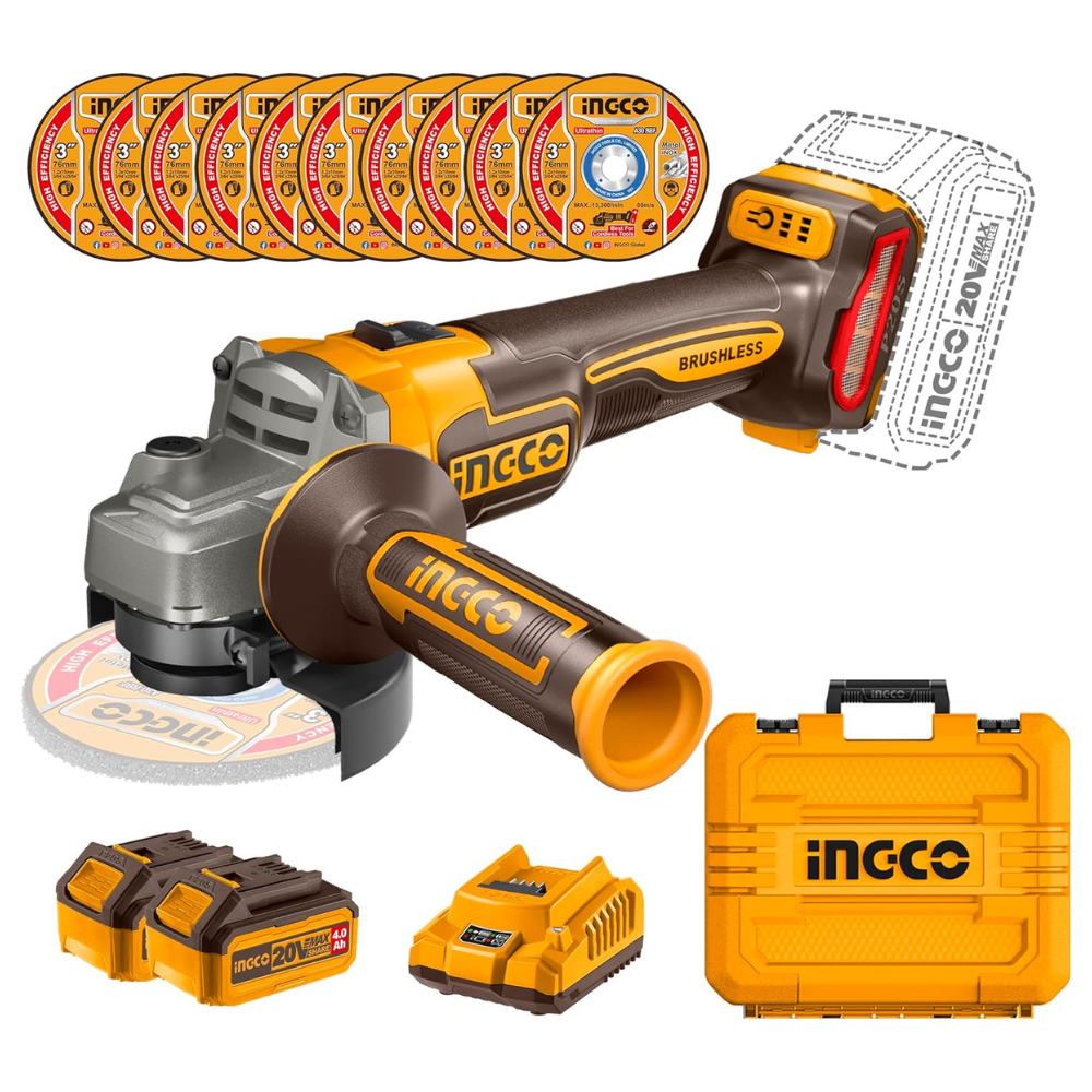 Ingco 4-1/2"/115mm Brushless Angle Grinder 1280W With Accessories - CAGLI4128112