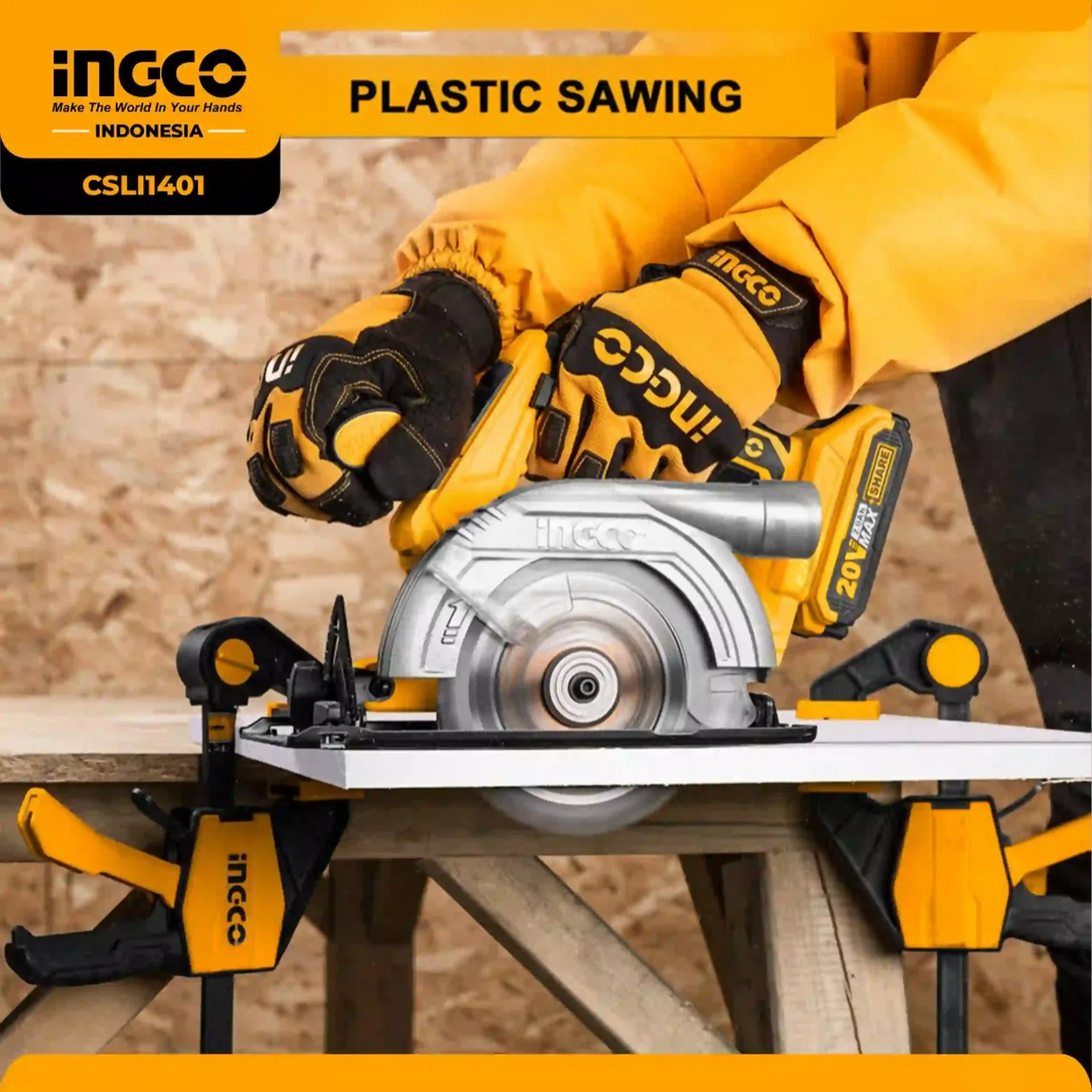 Ingco 7″ Cordless Lithium Ion Circular Saw 20V - CSLI1401