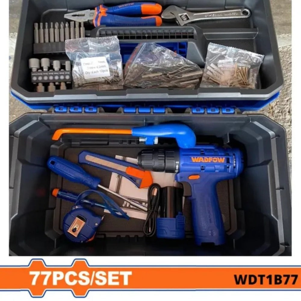 Wadfow 12V 77 Pieces Lithium-Ion Cordless Tools Set - WDT1B77